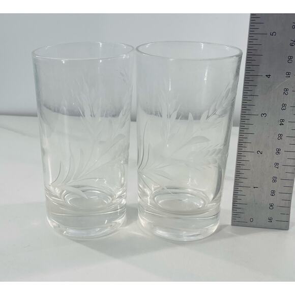 Vintage Set 2 Engraved Etched Wheat Pattern Glassware - Picture 2 of 2